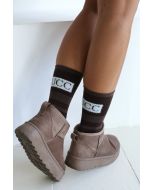 Wysokie skarpetki w paski ze znaczkiem czekoladowy brąz