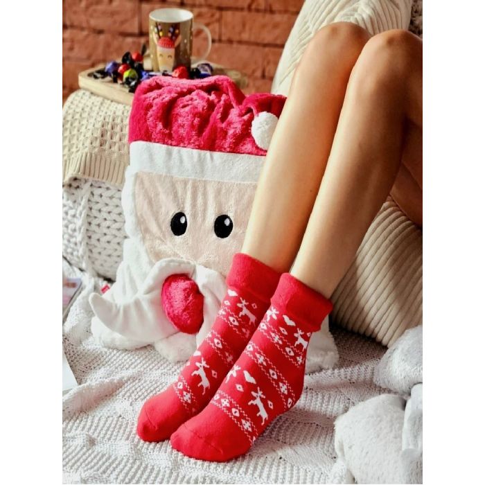 Skarpetki frote renifery czerwone