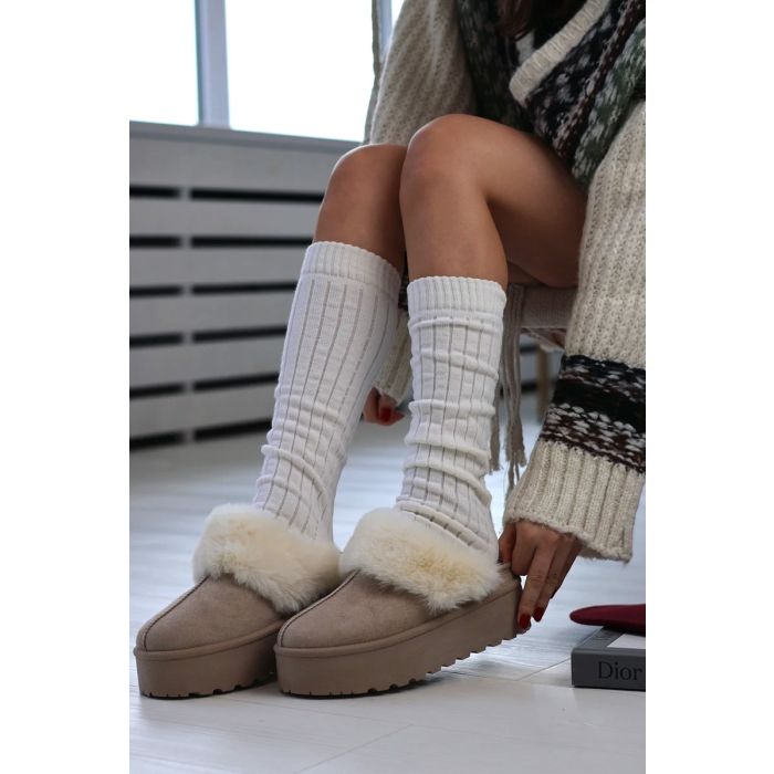 Ocieplacze na nogi w prążek ecru