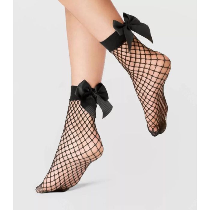Skarpetki kabaretki z kokardką czarne
