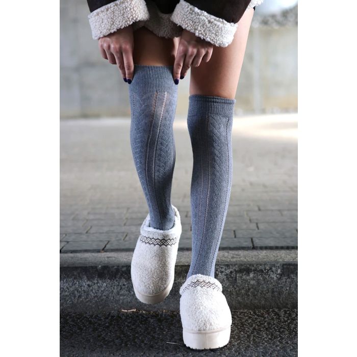 Zakolanówki bawełniane warkocz szare