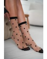 Skarpetki wzorzyste cienkie beżowe w serca Kora 15 den