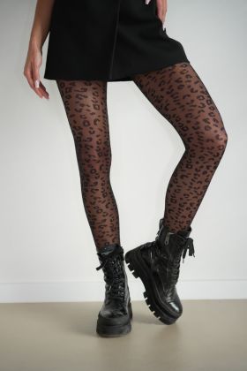 Rajstopy wzorzyste cienkie w panterkę Patti 20 den czarne