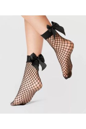 Skarpetki kabaretki z kokardką czarne