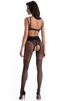 Rajstopy otwarte cienkie imitujące pończochy w kropki LOLITA 30 den czarne