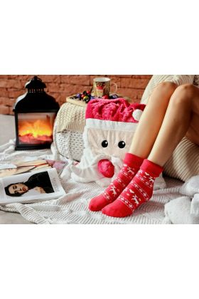 Skarpetki frote renifery czerwone