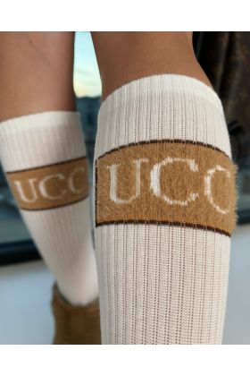 Wysokie skarpetki ze znaczkiem białe